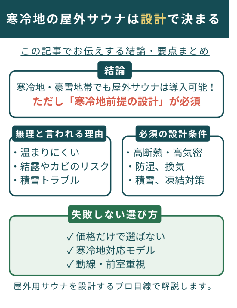 寒冷地の屋外サウナは設計で決まる　寒冷地前提の設計が必要