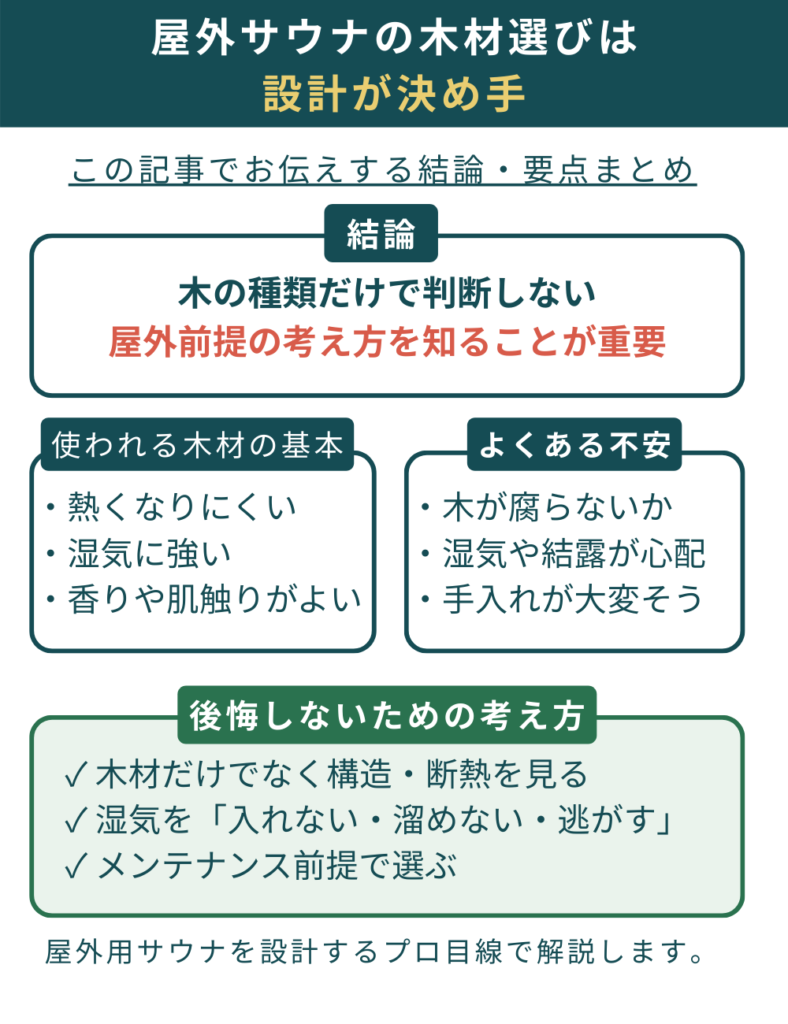 屋外サウナ　木材選び
